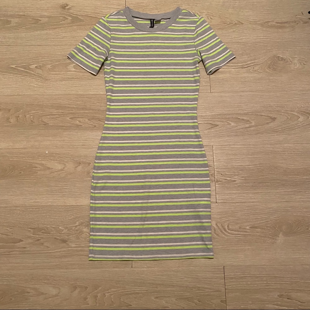 Neon Green Striped Mini Dress